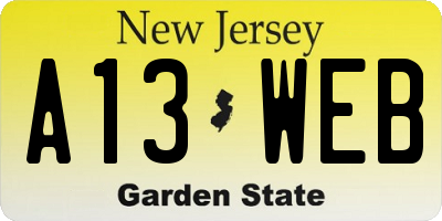 NJ license plate A13WEB
