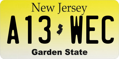 NJ license plate A13WEC