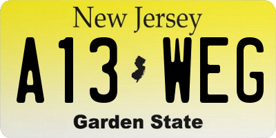 NJ license plate A13WEG