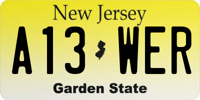 NJ license plate A13WER
