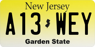 NJ license plate A13WEY
