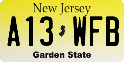 NJ license plate A13WFB