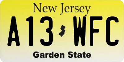NJ license plate A13WFC
