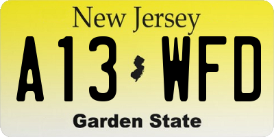 NJ license plate A13WFD