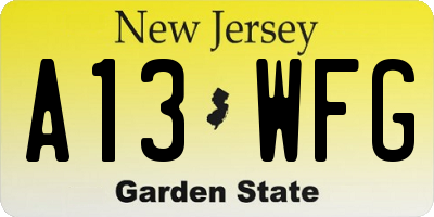 NJ license plate A13WFG