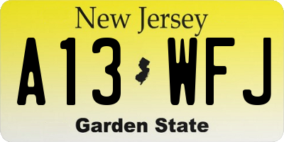 NJ license plate A13WFJ