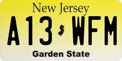 NJ license plate A13WFM