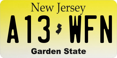 NJ license plate A13WFN