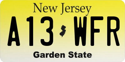 NJ license plate A13WFR
