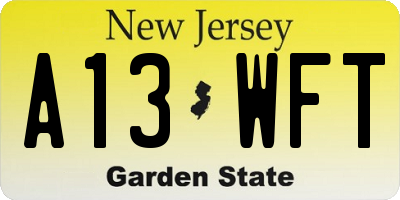 NJ license plate A13WFT