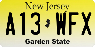 NJ license plate A13WFX
