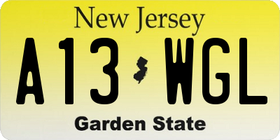 NJ license plate A13WGL