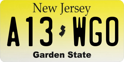 NJ license plate A13WGO