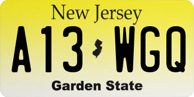 NJ license plate A13WGQ