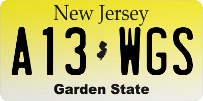 NJ license plate A13WGS