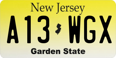 NJ license plate A13WGX