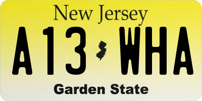 NJ license plate A13WHA
