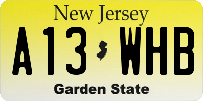 NJ license plate A13WHB