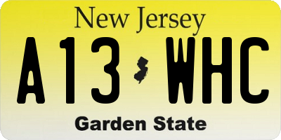 NJ license plate A13WHC
