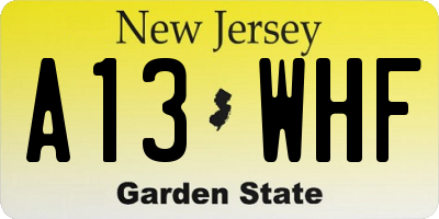 NJ license plate A13WHF