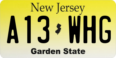 NJ license plate A13WHG