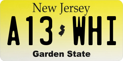 NJ license plate A13WHI