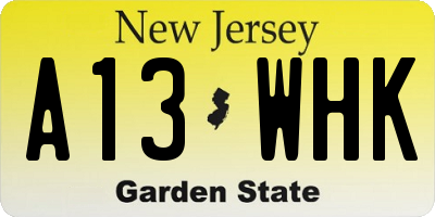 NJ license plate A13WHK