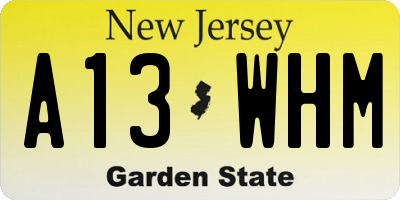 NJ license plate A13WHM