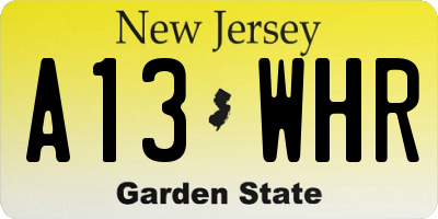 NJ license plate A13WHR