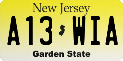 NJ license plate A13WIA