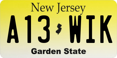 NJ license plate A13WIK