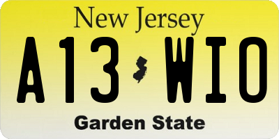 NJ license plate A13WIO