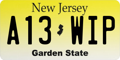 NJ license plate A13WIP