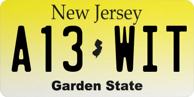 NJ license plate A13WIT