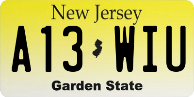 NJ license plate A13WIU
