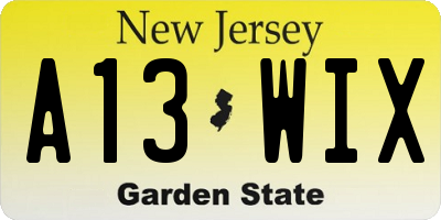 NJ license plate A13WIX