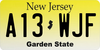 NJ license plate A13WJF