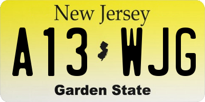 NJ license plate A13WJG
