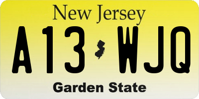 NJ license plate A13WJQ