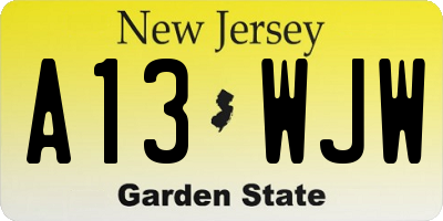 NJ license plate A13WJW