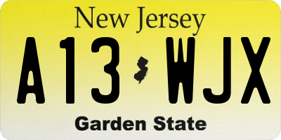 NJ license plate A13WJX