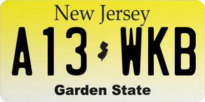NJ license plate A13WKB