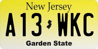 NJ license plate A13WKC