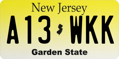 NJ license plate A13WKK