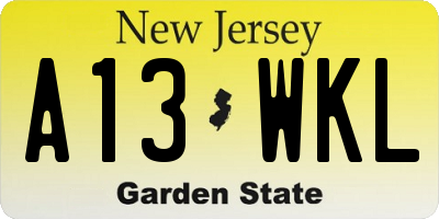 NJ license plate A13WKL