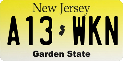 NJ license plate A13WKN