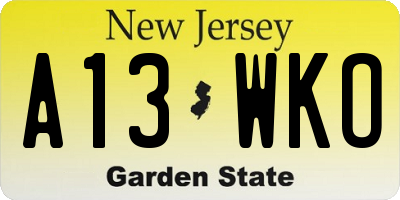 NJ license plate A13WKO