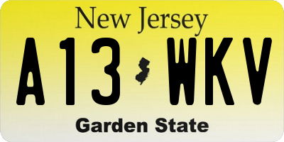 NJ license plate A13WKV