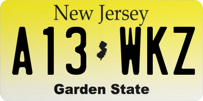 NJ license plate A13WKZ