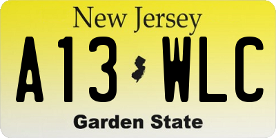 NJ license plate A13WLC